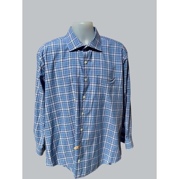 PETER MILLAR DESIGNER BLUE PLAID LONG SLEEVE CLASSIC BUTTON DOWN SHIRT SIZE XL - Picture 6 of 7